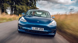 Tesla new car Model 3 on the road